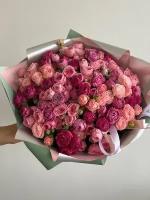Букет Пионовидные кустовые розы ассорти 101 шт, красивый букет цветов, шикарный, цветы премиум, роза