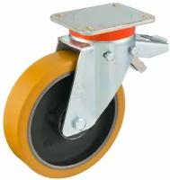 Колесо большегрузное Tellure Rota 649906 поворотное с задним тормозом, диаметр 200 мм, грузоподъемность 900кг, полиуретан TR / чугун