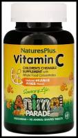 NaturesPlus Vitamin C Animal Parade 90 жевательных таблеток (апельсин) Витамин С 250мг для детей / Аскорбиновая кислота + биофланоиды