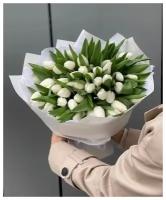 Букет из белых тюльпанов 51 шт, красивый букет цветов, шикарный, цветы премиум, тюльпаны