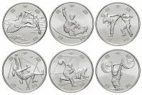 Подарочный набор коллекционных монет 6 шт. Олимпийские игры в Токио, 2 выпуск, Япония, 2019 г. в. Все монеты в состоянии UNC (из мешка)