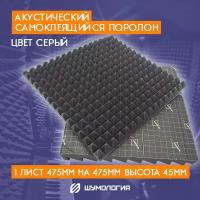 Самоклеящийся акустический поролон пирамида / Шумология Topp 30 КС серый 475*475мм