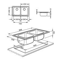 Врезная кухонная мойка Smeg LE862-2, 50.8х86.8см, нержавеющая сталь