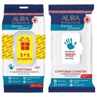 Aura Влажные салфетки антибак Derma Protect спиртовые big-pack с крышкой 40+40шт