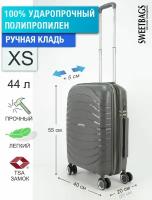 Чемодан Sweetbags маленький (ручная кладь) из полипропилена с расширением на 4-х колесах с TSA замком (Meridian) серый XS