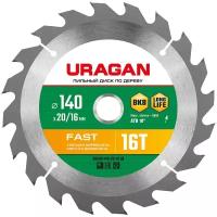 URAGAN Fast 140x20/16мм 16Т, диск пильный по дереву