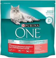 Purina One корм для кастрированных котов и стерилизованных кошек Лосось, 1,5 кг