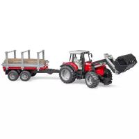 Трактор Bruder Massey Ferguson c манипулятором и прицепом 02-046 1:16, 18 см, красный/серый