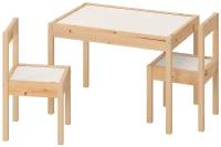 Комплект ИКЕА ЛЭТТ стол + 2 стула 63x48 см сосна/белый