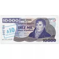 Банкнота Банк Аргентины 10 аустрал (надпечатка на 10000 песо 1985 года)