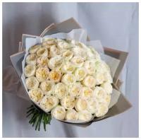 Букет Пионовидные розы белые 51 шт, красивый букет цветов, шикарный, цветы премиум, роза