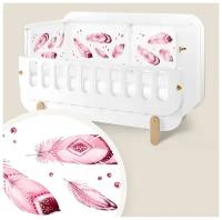 Бортик в детскую кроватку (3 секции) Dr.Hygge HG210301/Розовый_перья
