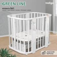 Детская кроватка трансформер Indigo Green Line 5в1 с маятником, волна