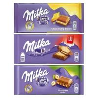 Шоколад Milka Cream & Biscuit + LU + Hazelnuts, молочный (набор из 3 шт)