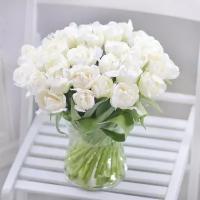 Букет Тюльпаны белые 51 шт, красивый букет цветов, шикарный, премиум цветы, тюльпанов