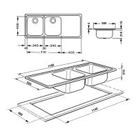 Врезная кухонная мойка Smeg LM116D-2, 50х116см, нержавеющая сталь