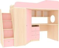 Кровать чердак Кадет 1 с универсальной лестницей Дуб Молочный - Розовый