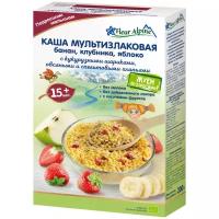 Каша Fleur Alpine мультизлаковая банан, клубника, яблоко с кукурузными шариками, овсяными и спельтовыми хлопьями, с 15 месяцев