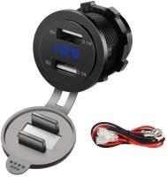 Автомобильная встраиваемая USB розетка (2 порта 2,1А+2,1А) с вольтметром (12V/24V с синей подсветкой)