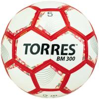 Мяч футбольный TORRES BM 300, размер 5, 28 панелей, глянцевый TPU, 2 подкладочных слоя, машинная сшивка, цвет белый/серебряный/красный