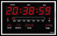 Часы настенные электронные с календарём, синее свечение, 33х20х3 см Черный