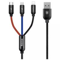 Кабель Baseus Three Primary Colors Series 3 в 1 USB - microUSB/USB Type-C/Lightning (CAMLT), 1.2 м, black/red/blue