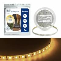 Cветодиодная LED лента Feron LS606, 60SMD(5050)/м 14.4Вт/м 5м IP20 12V 3000К Артикул 27646