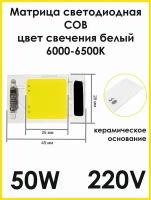 Светодиодная матрица СОВ LED 220В 50Вт, 6000К холодный белый, Матрица светодиода, Светодиодный чип, Прожектор