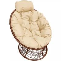 Садовое кресло Папасан мини ротанг коричневое бежевая подушка