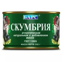 БАРС Скумбрия атлантическая натуральная с добавлением масла, 250 г