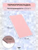 Термопрокладка теплопроводящая, термо подложка, терморезинка 50х100мм, 6W/m-K