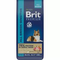 Brit Premium Dog Sensitive сухой корм для взрослых собак всех пород с чувствительным пищеварением с ягненком и индейкой - 15 кг