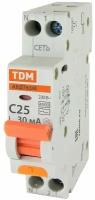 Автоматический Выключатель Дифференциального тока одномодульный АВДТ 63М 2P(1P+N) C25 30мА 4,5кА тип АС TDM
