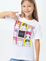 Детская футболка с принтом для девочки для мальчика хлопок HappyFox, HF00123 размер 104, цвет белый.коты