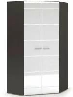Шкаф угловой для одежды двухстворчатый (1,135х2,0х1,135) фасад МДФ Белый глянец / корпус Венге