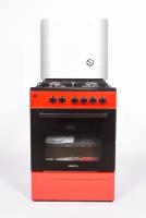 Комбинированная плита VESTA-VALENCIA VGE 10-E красная с электрической духовкой, электро-поджиг, подсветка, 3 режима духовки