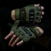 Тактические перчатки мужские защитные без пальцев, зеленые