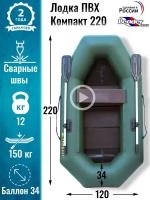 Leader boats/Надувная лодка ПВХ Компакт 220 фанерная слань (зеленая)