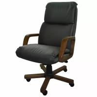 Кресло Надир 1Д эко-кожа, цвет чёрный, высокая спинка, крестовина и подлокотники дерево тёмный орех