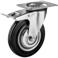 Поворотное колесо c тормозом резина/металл игольчатый подшипник ЗУБР Профессионал d=160 мм г/п 145 кг 30936-160-B