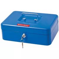 Ящик для денег, ценностей, документов, печатей, 90х180х250 мм, ключевой замок, синий, Brauberg, 290335