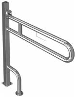 Поручень опорный для санузла, откидной, с фиксатором, с бумагодержателем, напольный, нержавеющая сталь, D32 мм