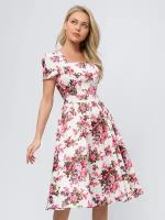 Платье белое с цветочным принтом в ретро-стиле, 1001dress, размер 54, 0100357WP19