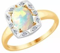 Золотое кольцо Diamant online 149487 с бриллиантом и опалом