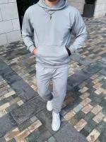 Костюм спортивный мужской летний легкий серый худи с джоггерами 54 размер