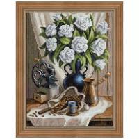 Алмазная живопись Набор алмазной вышивки Белые розы и черный кофе (АЖ-1657) 30х40 см