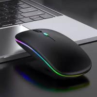 Беспроводная мышка для компьютера со встроенным аккумулятором/ Бесшумная блютуз компьютерная мышь с подсветкой RGB/ Bluetooth/ WiFi 2.4 гц. Лазерный