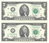 2 доллара США 2013 г Подарочный набор из 2 банкнот UNC