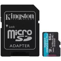 Карта памяти Kingston microSDXC 64 ГБ Class 10, V30, A2, UHS-I, R/W 170/70 МБ/с, адаптер на SD, 1 шт., черный