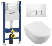 Комплект 3 в 1 инсталляция Geberit Duofix + Унитаз подвесной Villeroy & Boch Subway 2.0 5614R201 + кнопка белая